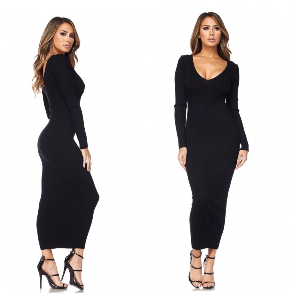 Sexy Black Sweater Dress